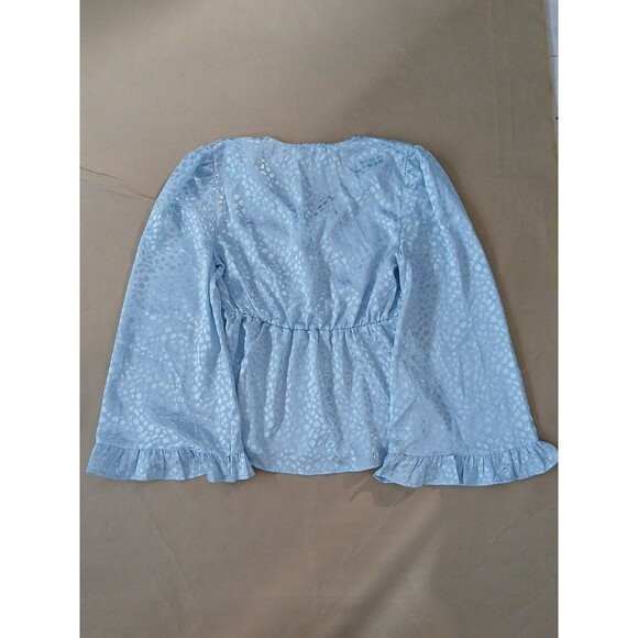 Wishing Waves Blouse Top Shirt Womens L Ice Blue Bell Sleeve Ruffles - Picture 7 of 7